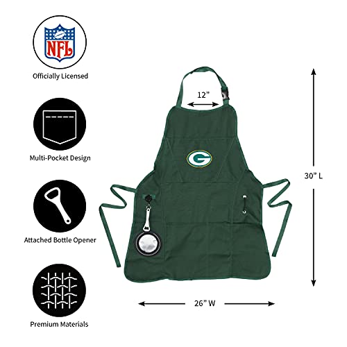 Team Sports America Nfl Green Bay Packers Ultimate Grilling Apron | Bottle Opener And Insulated Beverage Holder | Heavy Duty Durable Cotton Canvas 300 Gsm | Machine Washable | Adjustable Straps #TOP1