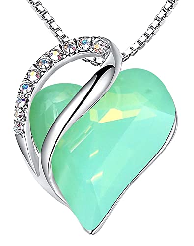 Image of Leafael Gift Necklaces for Women, Infinity Love Birthstone Heart Crystal Pendant, Birthday Anniversary Jewelry for Wife, Mom, and Her, Silver Plated, 18 inch + 2 inch Adjustable Chain