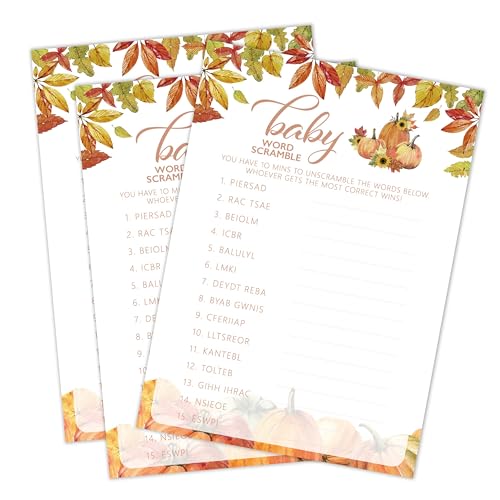 Jeux de fête prénatale d'automne avec cartes de mots brouillés pour décoration de fête