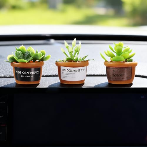 3 Pcs Mini Plants Car Plant Dashboard Decorations Desktop Miniature Pottery Planter Mini Succulent Dashboard Decor Rear View Mirror Screen Ornament for Car Decorations Interior