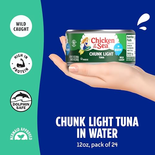 Image of Chicken of the Sea Wild Caught Chunk Light Tuna, 12 Ounce Cans, 24-Count - High Protein 100% Classic Chunk Tuna in Water - Delicious, Easy, Nutritious Ready to Eat Meals