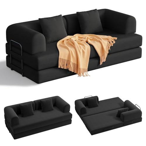 Xbro Canapé Lit 2 Places Convertible, Couchage 200 x 190 cm, Canapé Convertible Couchage Quotidien, Futon sans Cadre, Matelas Mousse Mémoire, Gain de Place,...