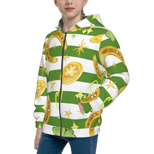 Watercolor St Patrick Day Kid Hoodies Boys Zip Up Sweatshirts Girls Pullover with Pocket