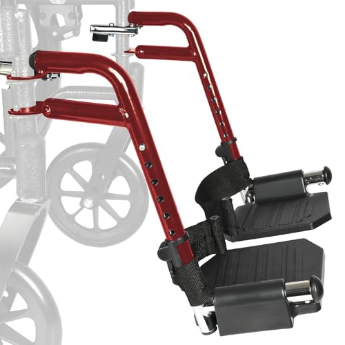 WEIJIA Comfort Support Wheelchair Footrest Replacement - Adjustable Composite Footboard & Heel Loop Universal Foldable Foot Rest Red Lightweight Easy Installation(1 Pr Deepred)