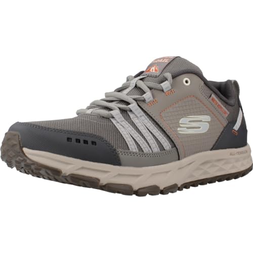 Image of Skechers Men's Escape Plan Trekking Low Cut Shoes, Tan Leather/Mesh/Charcoal Trim, 8 UK