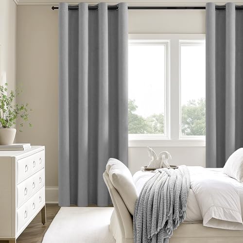 ChrisDowa Grey Blackout Curtains 90 Inches Long 2 Panels for Bedroom