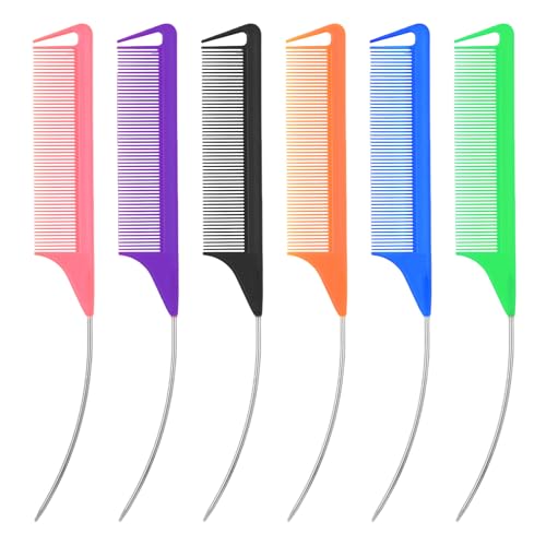 MBAIYO 6 Pcs Rat Tail Combs,C Curved Parting Rat Combs for Hair Styling Tools Hair Styling Parting Brushes Women Barbers