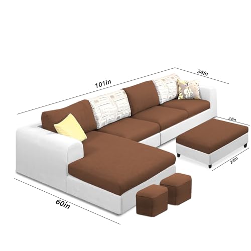Image of Koza LHS 8 Seater L Shape Sofa Set with Center Table for Living Room (Brown Grey Fabric) Premium Fabric Sofa