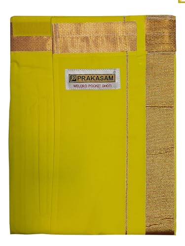 Image of PRAKASAM COTTON Velcro Pocket Dhoti for men, 2 inch Jari Border Mundu, Readymade Dhoti for men, South Indian Veshti