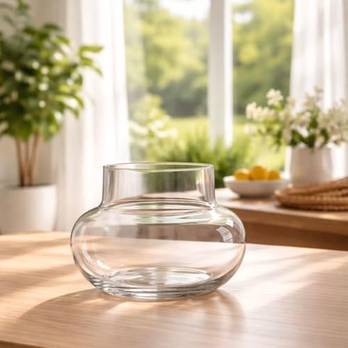 Image of GIRISHA TRADERS 4 Inch Lucky Bamboo Glass Planter - Crystal Clear Round Pot for Indoor Plants | Modern Tabletop Home Decoration