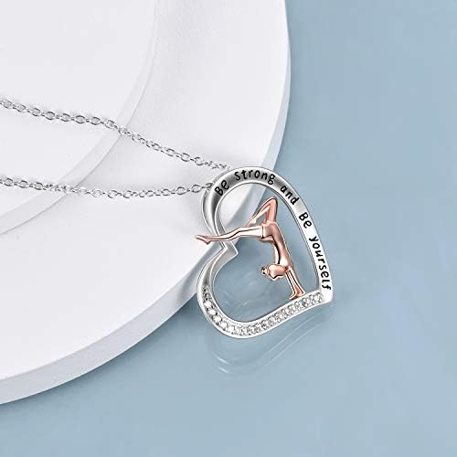 YFN Gymnastics Necklace Gifts for Girls Sterling Silver Gymnastics Heart-Shaped Pendant Necklace Jewellery for Women Daughter