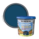 Ronseal Fence Life Plus+ Midnight Blue 5L, 5 Year Long Lasting Protecion, All Weather Protection, Sticks to Damp Wood, Brush or Spray on, for All Sheds and Fences Also Showerproof in 1 Hour