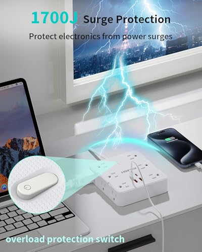 Regleta de alimentación HOPOW 12 AC de 2 clavijas y extensión de 5 AC de 2 clavijas con protección contra sobretensiones de 1700J, montable en pared para casas antiguas miniatura 4