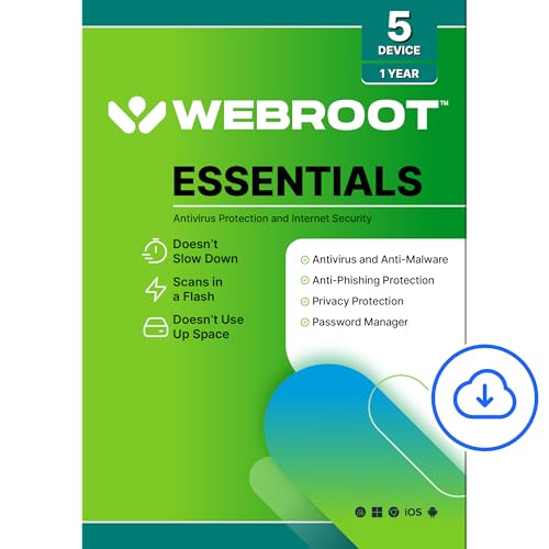 Image of Webroot Essentials Software 2026 | 5 Device | Antivirus + Password Manager | 1 Year Download for PC /Mac [Online Code]