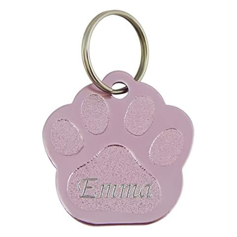 Hanessa Dog Tag Engraved Paw in Pink Address Tag ID Tag Dog Address Tag Address Tag for Dog Collar Pet Cover