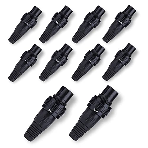 Image of MX 3 Pin XLR connector Microphone Connector pin Pure Copper Nickel Plated Pins1 for High Conductivity microphone cable connector PERENT (3 PIN LOCK RING & LOCKING SCREW, Pack of 10, Female Connector)
