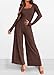 KIRUNDO Long Sleeve Jumpsuit for Women 2025 Summer Fall Fashion Lightweight One Piece Square Neck Wide Leg Romper Pockets(Coffee, Large)