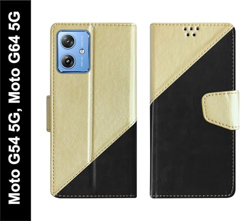 Image of SBMS Flip Cover for Motorola Moto G64 5G / G54 5G Back Cover Case with Magnatic Closure | Inbuilt Stand | Card & Money Pocket (MultiBlack)