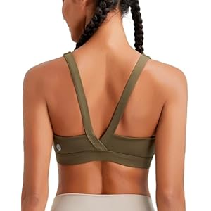 RUNNING GIRL Sports Bra for Women High Support, Molded Cup High Impact Sports Bras with Sewn in Pads Strappy Running Bra 3004 Olive Green Medium