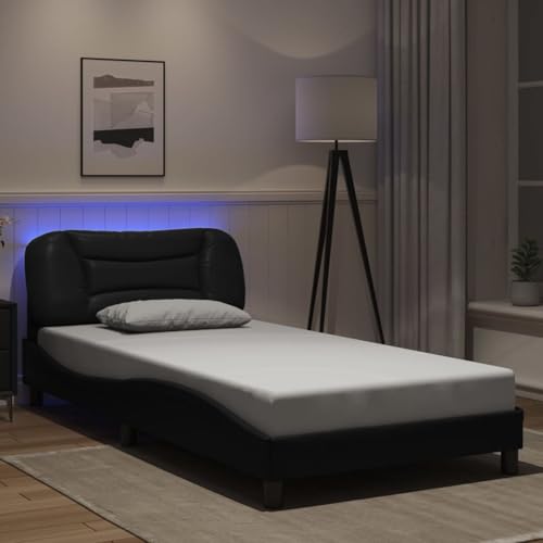 Gecheer Black Faux Leather Bed Frame with Storage