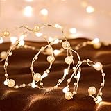 Kaleora Perlen Lichterkette, 2M 20 LED Perlengirlanden Lichterkette Batteriebetrieben, Warmweiß LED Perlenlichterkette für Weihnachten, Hochzeit, Party Dekoration