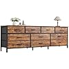 Huuger 63 Inch Dresser for Bedroom, Long Dresser with 10 Fabric Drawers, TV Stand for 55, 65, 70 Inch TV, Toy Storage Organizer for Closet, Rustic Brown