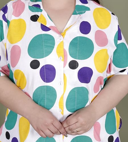 Image of Printed Shirt Style Cotton Night Suit for Women with Extra Plus Size