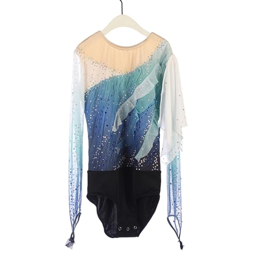 Roupas de patinação artística para meninos e homens, strass de malha fluida em cor gradiente collant