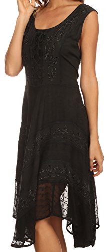 Sakkas 123 Sundara Stonewashed Rayon Mid Length Dress - Black - 1X/2X #TOP2