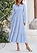 PRETTYGARDEN Long Sleeve Dress for Women 2025 Fall V Neck Tiered Aline Spring Elegant Modest Flowy Wedding Guest Maxi Dresses (Light Blue,Large)