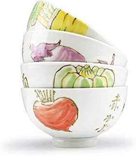 Set of 4 Porcelain Japanese Bowls W Gift Box for Ramen Noodle Udon Noodle Rice Vietnamese Soup Cereal Pho Popcorn Oatmeal (Vegetable)