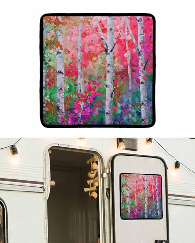 LEOKOTI RV Door Window Shade, Pink Green Oil Painting Blackout RV Window Shades Foldable, Modern Abstract Art Summer Botanical Privacy Insulation Car Covers 16