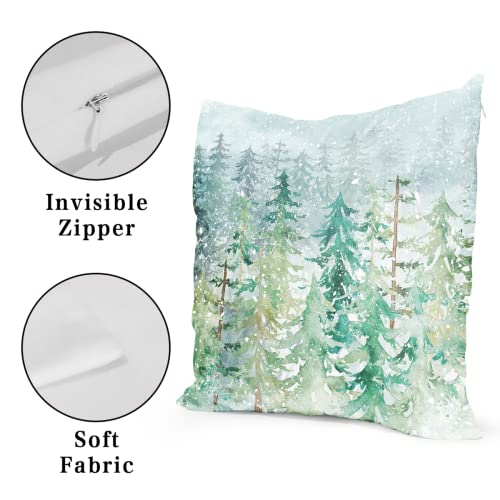 Birch Tree Pillow Covers Decorative Watercolor Mountain Pillow Covers 2 Pcs Green Nature Forest Throw Pillow Covers 18X18 Inches Cotton Pillow Protectors With Hidden Zipper For Home Bedroom Decor #TOP3