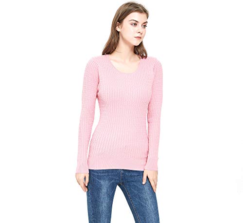 ZLUXURQ Pull Rose à Manches Longues et col Rond pour Femme, Coupe ajustée Confortable et Chaud Cover