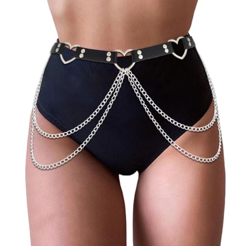 Ushiny Punk Leder Taille Gürtel schwarz gotische Herz Körperkette Rave Gürtel für Frauen