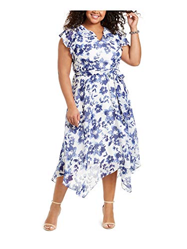 Jessica Howard Women s Butterfly Sleeve V-Neck Fit and Flare Dress, Denim, 14
