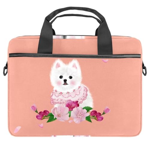 Maletín bandolera portátil de 13 a 14 pulgadas con asa de correa diseño Cute Dog and Wreath