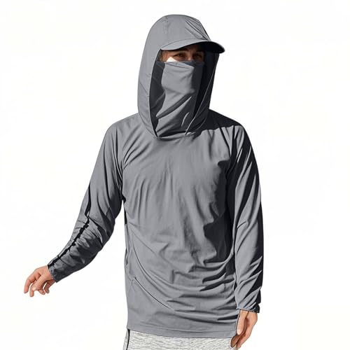 Men's Sun Protection Hoodie UPF 50+ Hooded Hiking Fishing Shirt Swim Rash Guard Long Sleeve Lightweight UV SPF Shirts