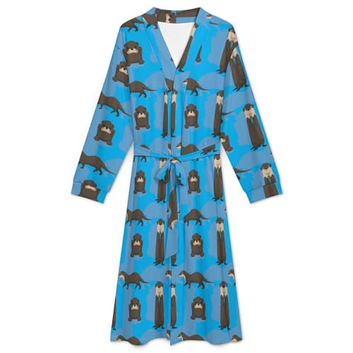 Otters Pattern Pajama Bathrobe SleepwearKnee Funny Shawl Gift for Men3