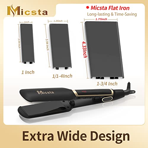 Micsta Wide Flat Iron Hair Straightener, 1.75 Inch Straightening Irons For Thick Hair, Flat Iron Curling Iron In One, Curler Straightener Iron Combo For Long Hair, 3D Floating Plate & Adjustable Temp #TOP2