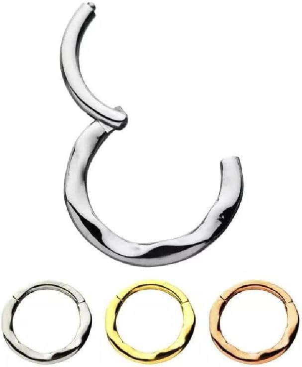 Pierced Owl - 16G Hammered Texture Wavy Stainless Steel Hinged Segment Ring for Septum, Lip, Eyebrow, and Ear Piercings