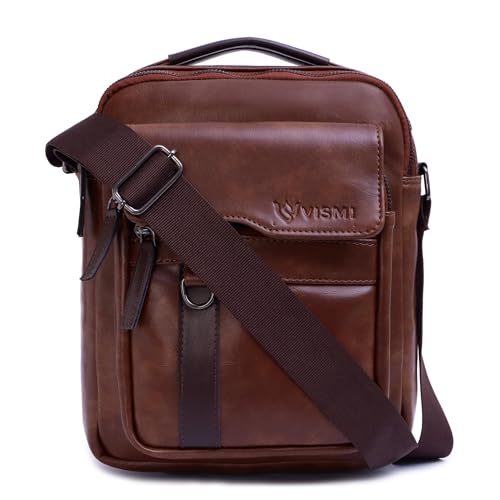 Image of VISMIINTREND Leather Sling Bag for Men Travel | Side Shoulder Messenger Bag for Man | Fits 10 inch ipad | Corporate Gifts for Men | Birthday Gift for Husband /Father | Premium