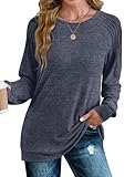 Saloogoe Langarmshirts für Frauen Herbst Tops 2023 Trendige leichte Sweatshirts, H-dunkelblau, M