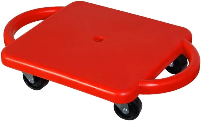 Sports Sitting Scooter Board with Handles for Kids & Children - Plastic | Flat Sitting Scooter with Casters for Kids | Gym Activities Equipment Elementary School (Red)