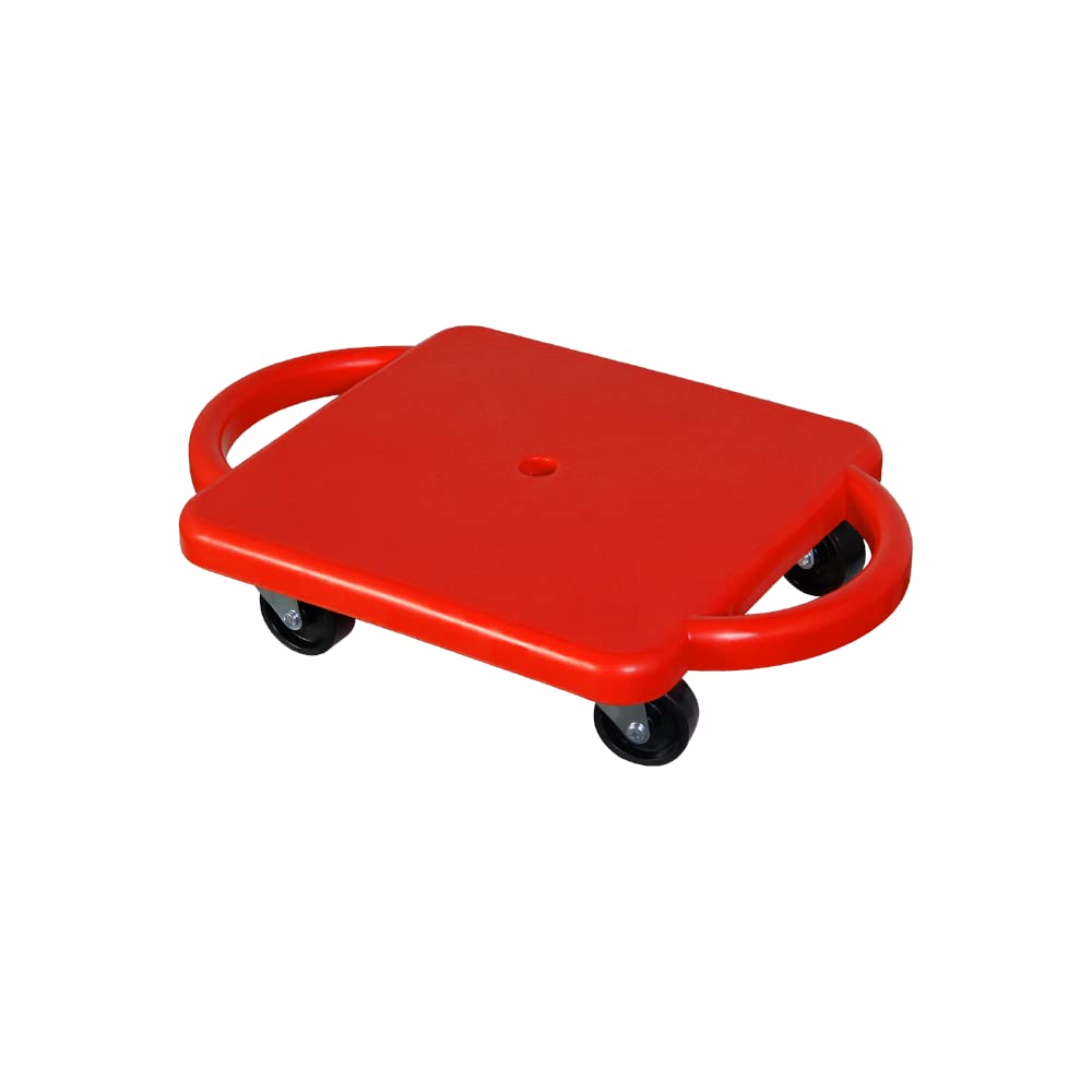 GISCO Sports Sitting Scooter Board with Handles for Kids & Children - Plastic | Flat Sitting Scooter with Casters for Kids | Gym Activities Equipment Elementary School (Red)