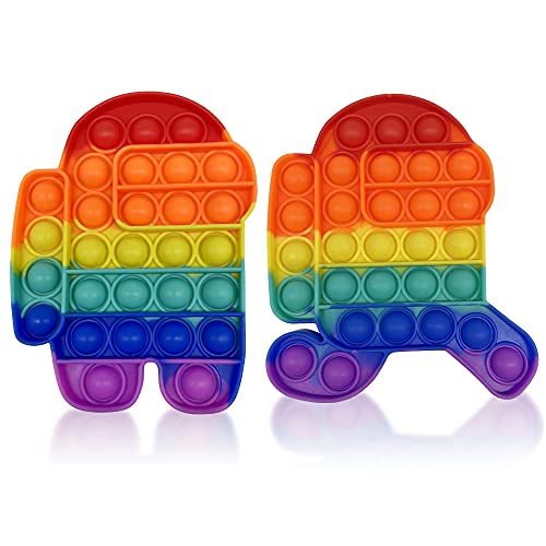 Silicone Push Bubble Fidget Toys,Autism Special Needs Stress Reliever,Squeeze Sensory Toys Relieve Emotional Stress for Kid Adult (Rainbow Color 2pcs)