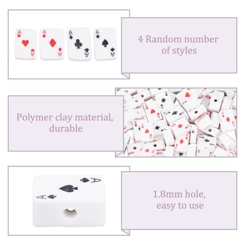 DICOSMETIC 200Pcs Polymer Clay Rectangular Beads, White, Playing Card Pattern, 9mm x 7mm x 4.5mm, Craft Bead - Image 4