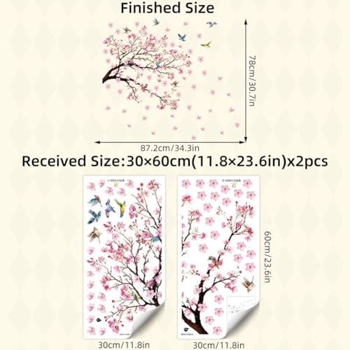 Vinilo decorativo con flores y pájaros rosa 30x60 cm miniatura 7