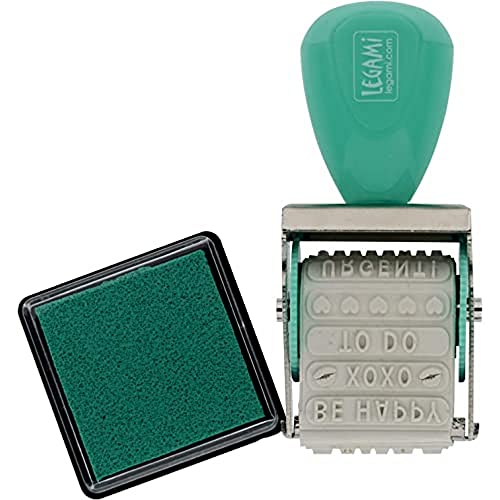 Legami   Sello giratorio con tinta de tampón, Just my Type, 3,7 x 7,8 cm, 12 mensajes diferentes, mango de plástico, molde de goma suave, impresión instantánea