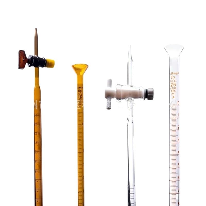 Bureta de Vidrio Clase A con Llave PTFE & Parte Superior de Embudo - Precisión ±0,02ml, 10ml 25ml 50ml para Laboratorio(50ml)